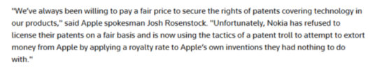 諾基亞起訴蘋果侵犯專利權 蘋果回應:與諾基亞毫無關系